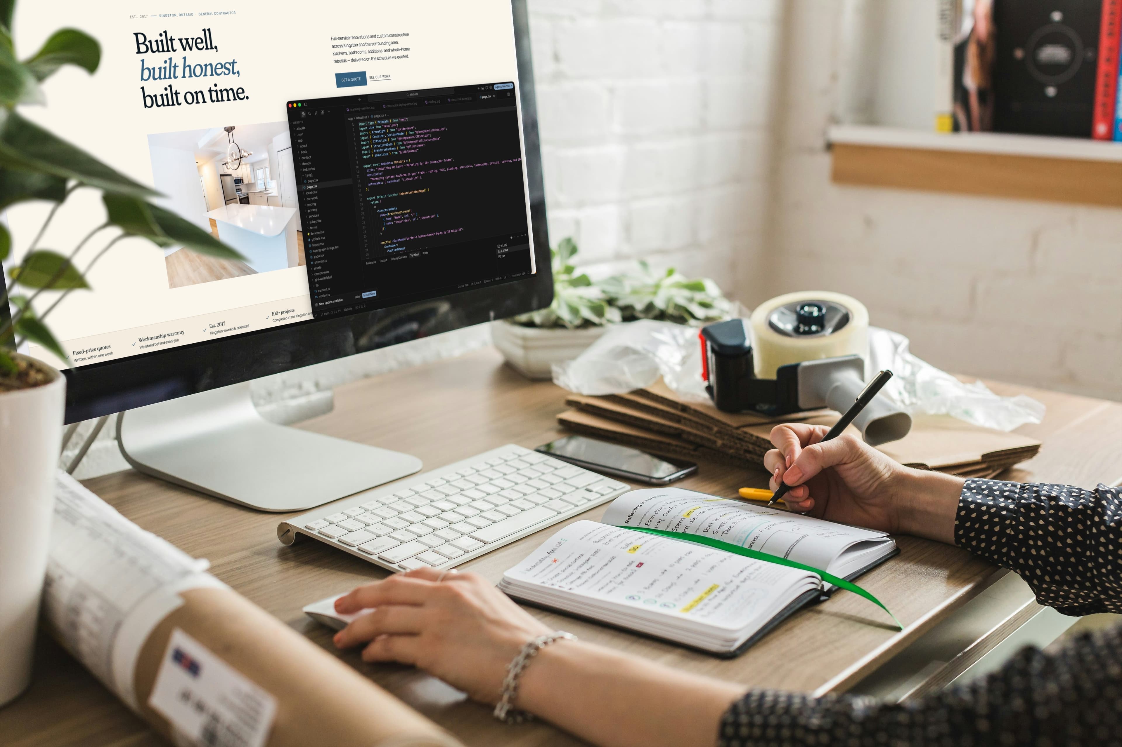A BeckettSystems contractor website being built on a desktop computer