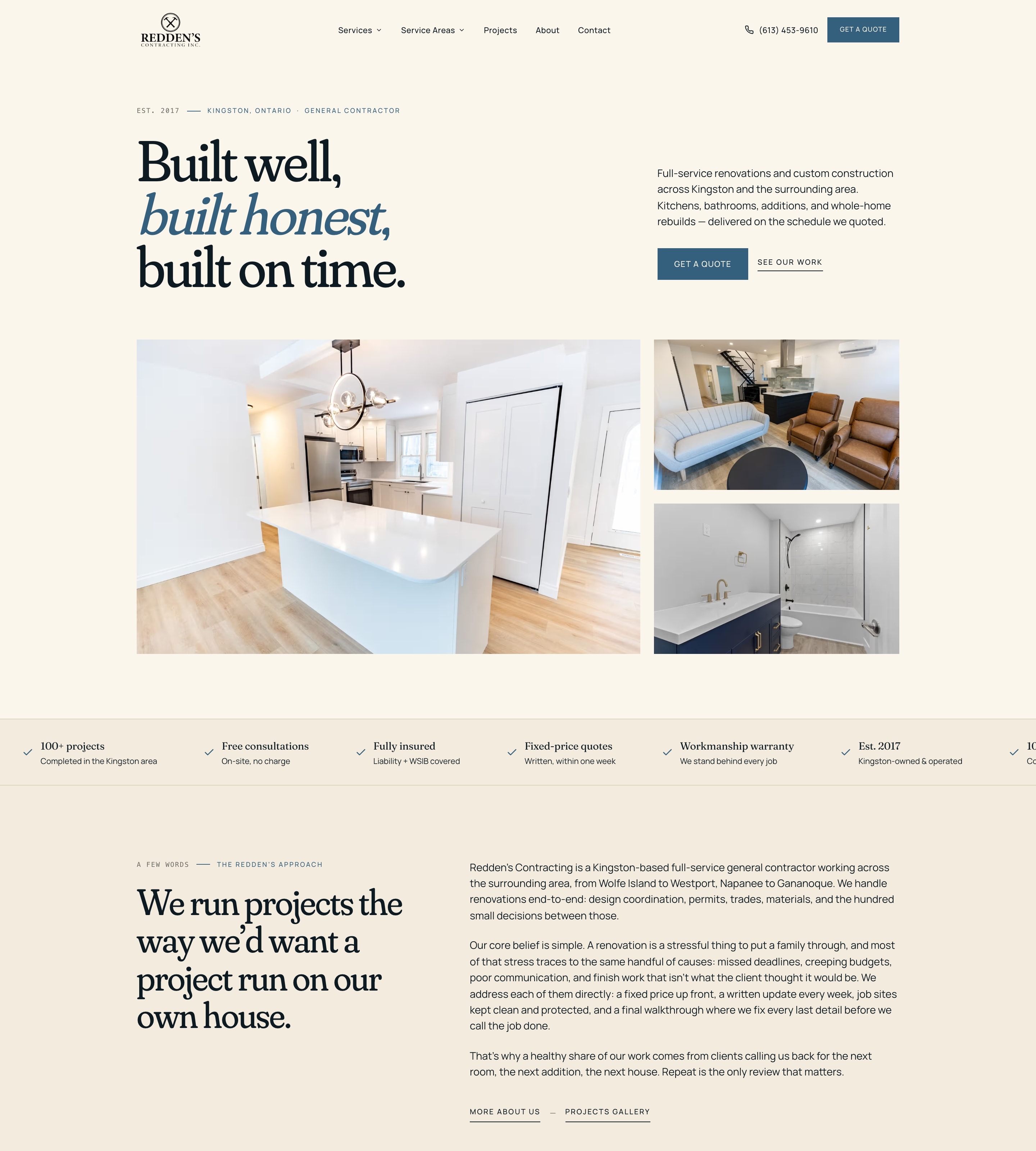 Reddens Contracting homepage screenshot