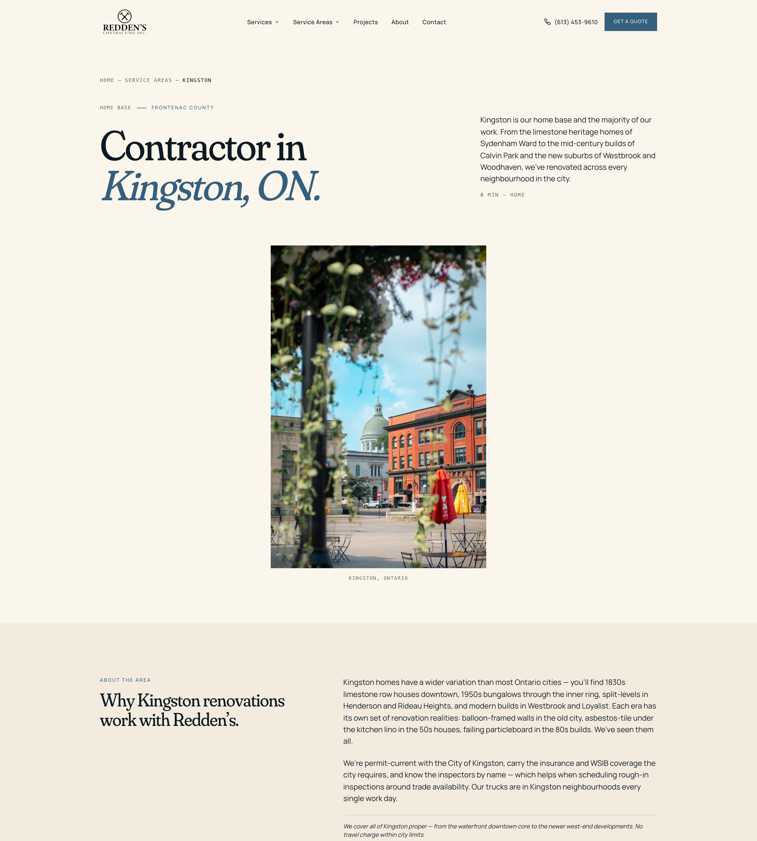 Reddens Contracting Gananoque service area page